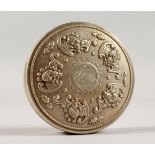 A CHINESE SILVER ROUND BOX AND COVER.