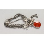 A SILVER ALBERTINA BRACELET, with agate lock.