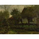 Charles Victor Ensinck (1846-1914) Dutch. Cottages on a Lane, Oil on Canvas, Signed, 12.75 x 16 .