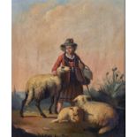 J... Van Port (19th Century) Continental. A Shepherdess with Sheep, Oil on Metal, Indistinctly