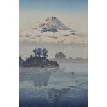 Tsuchiya Koitsu (1870-1949) Japanese. "Lake Kawaguchi", at the base of Mount Fuji, Woodcut,