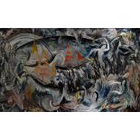 Marthe Kiehl (1902-1978) French. The Song of the Sirens , Oil on Metal, Signed, 39.5 x 70.5 .