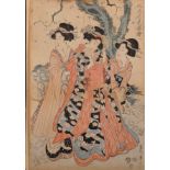 Early 20th Century Japanese School. Study of Three Figures by a Tree, Print, Unframed, 14.75" x 9.