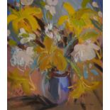 Irene Lesley Main (1959- ) British. A Still Life of Summer Flowers in a Jug, Oil on Board, Signed