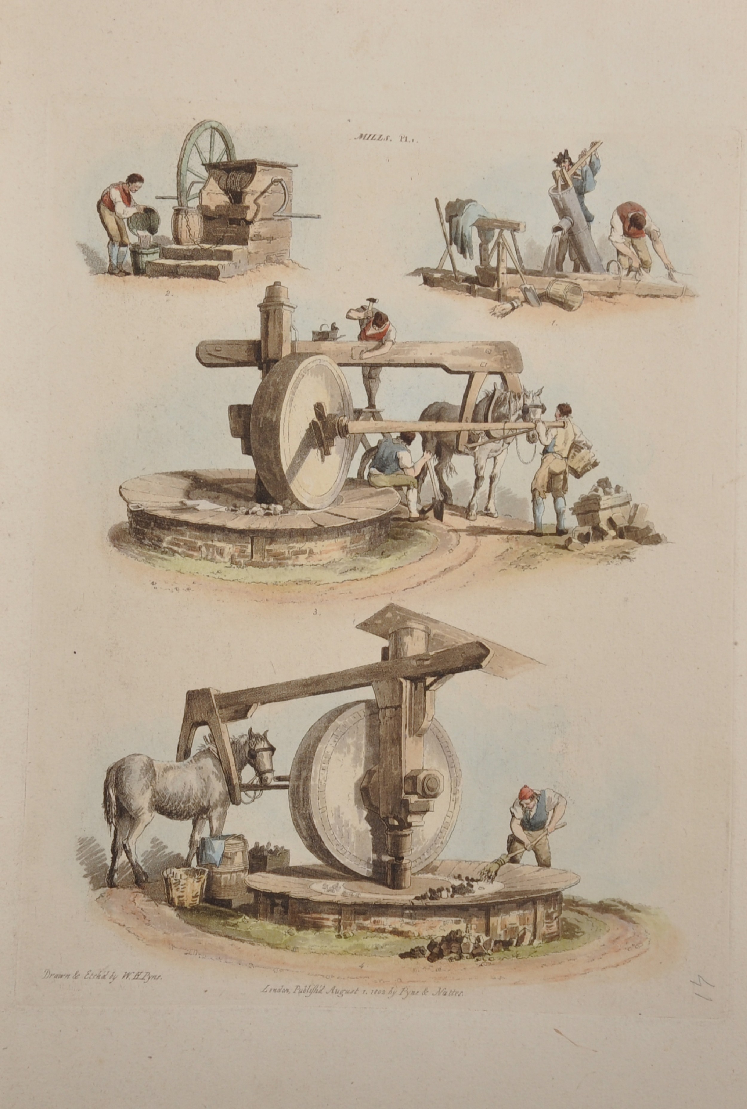 After William Henry Pyne (1769-1843) British. "Mills" Plate 1, Engraving, Unframed, 11.5" x 9",