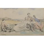 Dorothy Webster Hawksley (1884-1970) British. Figures on a Beach, Watercolour and Pencil, Signed, 9"