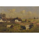 Aage Wang (Mark Osman Curtis) (1879-1959) Danish. A Farmstead with Cattle Resting in the foreground,