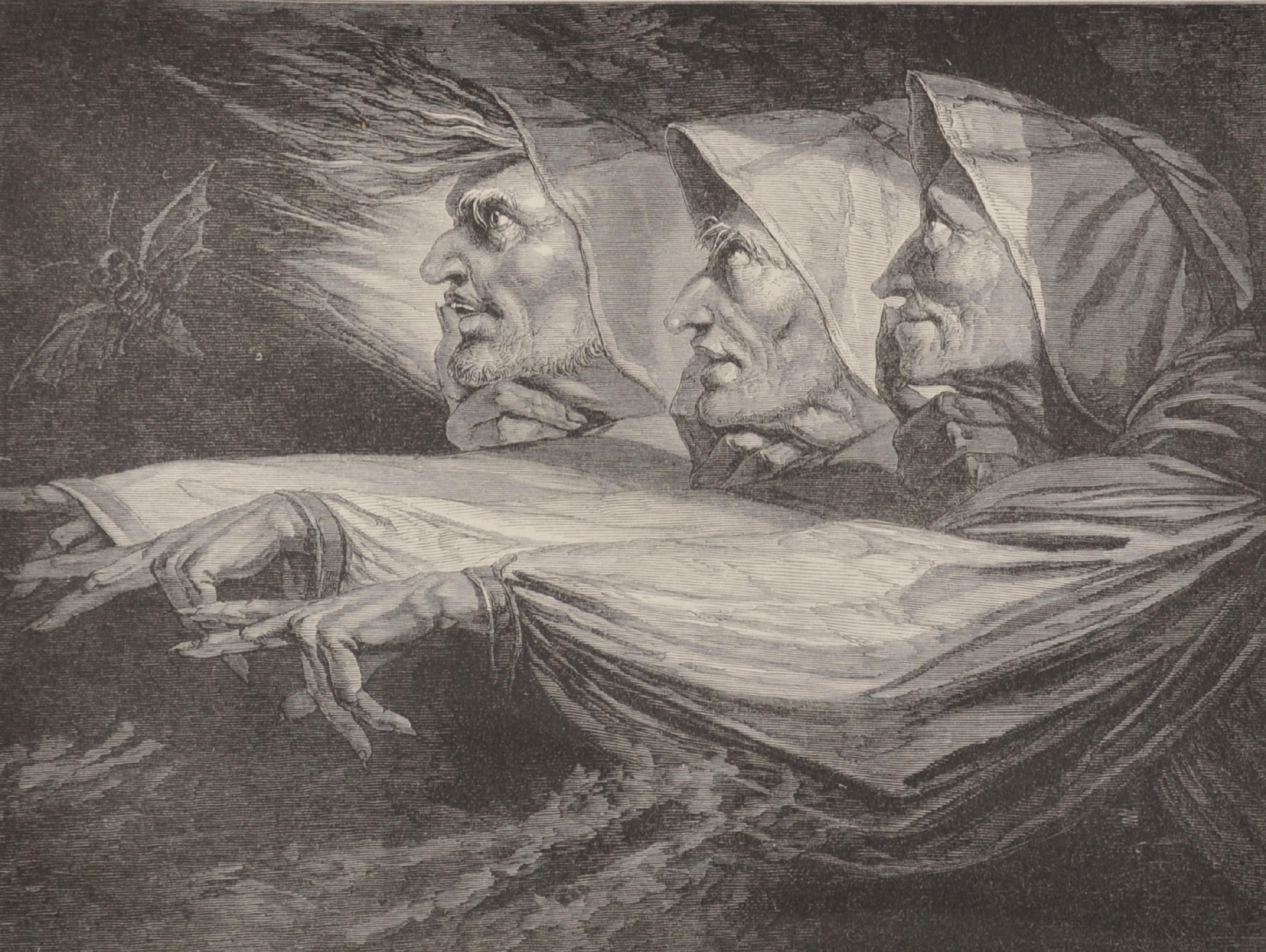 Henry Fuseli (1741-1825) Swiss. "The Three Witches", Print, Unframed, 6" x 7.75", together with a