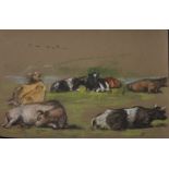 20th Century English School. A Study of Cows, Pastel, Unframed, 7.25" x 10.75", and a Quantity of