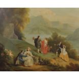 Manner of Jean-Antoine Watteau (1684-1721) French. Elegant Figures with a Mountainous River