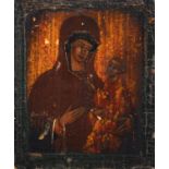 19th Century Russian School. Madonna and Child, Icon on Panel, Unframed, 2.75 x 2.25 .