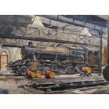 Ralph Hartley (1926-1988) British. "Steam Engine", Study of a Train in the Depot (train number