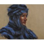 Catherine Dammeron (1976- ) French. 'Le Touareg', Head Study of a Man, Pastel, Signed, 17" x 22.