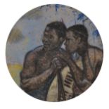 Early 20th Century European School. A Study of Two Warriors, Chalk, Drawn Circular, Unframed, 8.