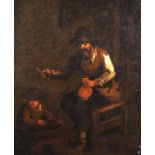 18th Century Dutch School. Tavern Interior, with a Man seated, a Young Boy by his side, Oil on