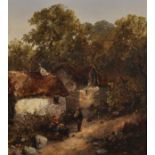 19th Century English School. A Landscape, with Figures by a Cottage, Oil on Canvas laid down,