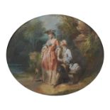Louis Huard (? - 1842) French. A Courting Couple, Pastel, Signed, Oval, 13" x 15.5".