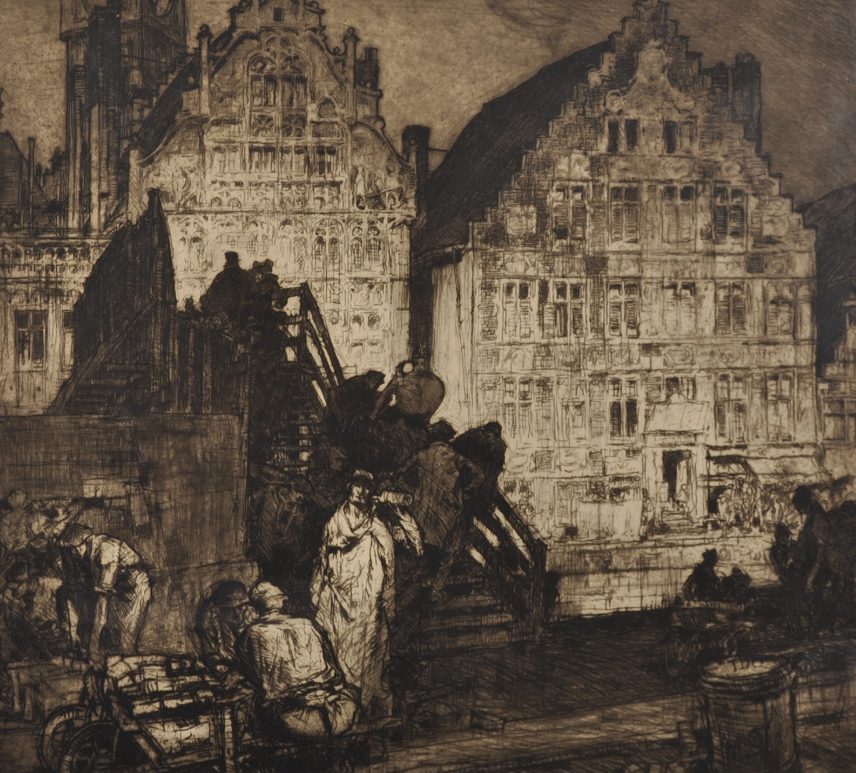 Frank Brangwyn (1867-1956) British. "Temporary Wooden Bridge at Ghent", Etching, Signed in Pencil,