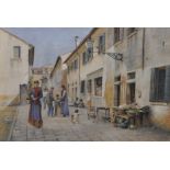 19th Century Italian School. A Street Scene with Figures, Watercolour, 13" x 18.75".