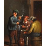 After David Teniers (1610-1690) Dutch. Figures Smoking in an Interior, Oil on Metal, 8" x 6.5".