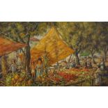 Felix Tisot (1909-1979) French. "Les Oliviers", a Fruit Stall, Oil on Board, Signed, and Inscribed