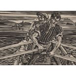 Harry Aaron Kernoff (1900-1974) Irish. "Rowing the Currach, Connemara", Woodcut, Signed, Inscribed