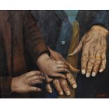 Fernand Audet (1923-2016) French. "Jeur de Mains", a Study of Hands, Oil on Board, Signed, and