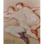 Pierluca Ferdinando Nando (1912-1987) Italian. Les Deux Amies , Two Semi Naked Women lying on a Bed,