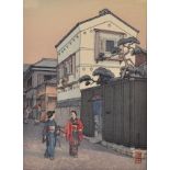 Toshi Yoshida (1911-1995) Japanese. "Kikuzaka Street", Woodcut, Signed and Inscribed in Pencil,