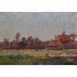 James Levin Henry (1855-1929) British. Houses in a Landscape, Oil on Canvas, Signed and Indistinctly