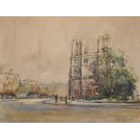 Henri Miloch (1898-1979) French. Notre-Dame, with Figures in the Foreground, Watercolour, Signed,