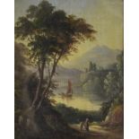 19th Century English School. An Extensive River Landscape, with Figures in the foreground, Oil on