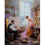 Konstantin Razumov (1974- ) Russian. In the Art Studio , a Young Girl Undressing in front of the