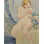 Wetzel. Study of a Naked Lady by a Vase of Flowers, Oil on Canvas, Signed and Dated MCMXXXII ,