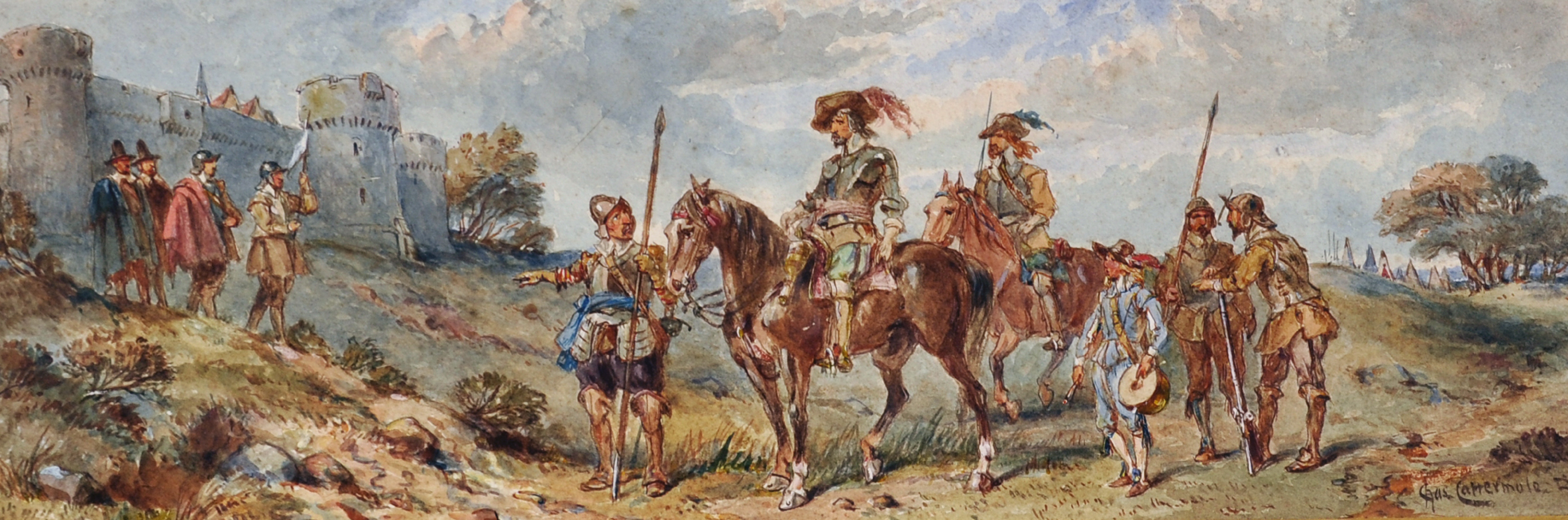 Charles Cattermole (1832-1900) British. The Cavalry Riding into Town, Watercolour, Signed and - Image 2 of 7