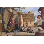 N Standine (20th Century) British. A Courtyard Scene, with Boys Playing Cards, and Two Ladies