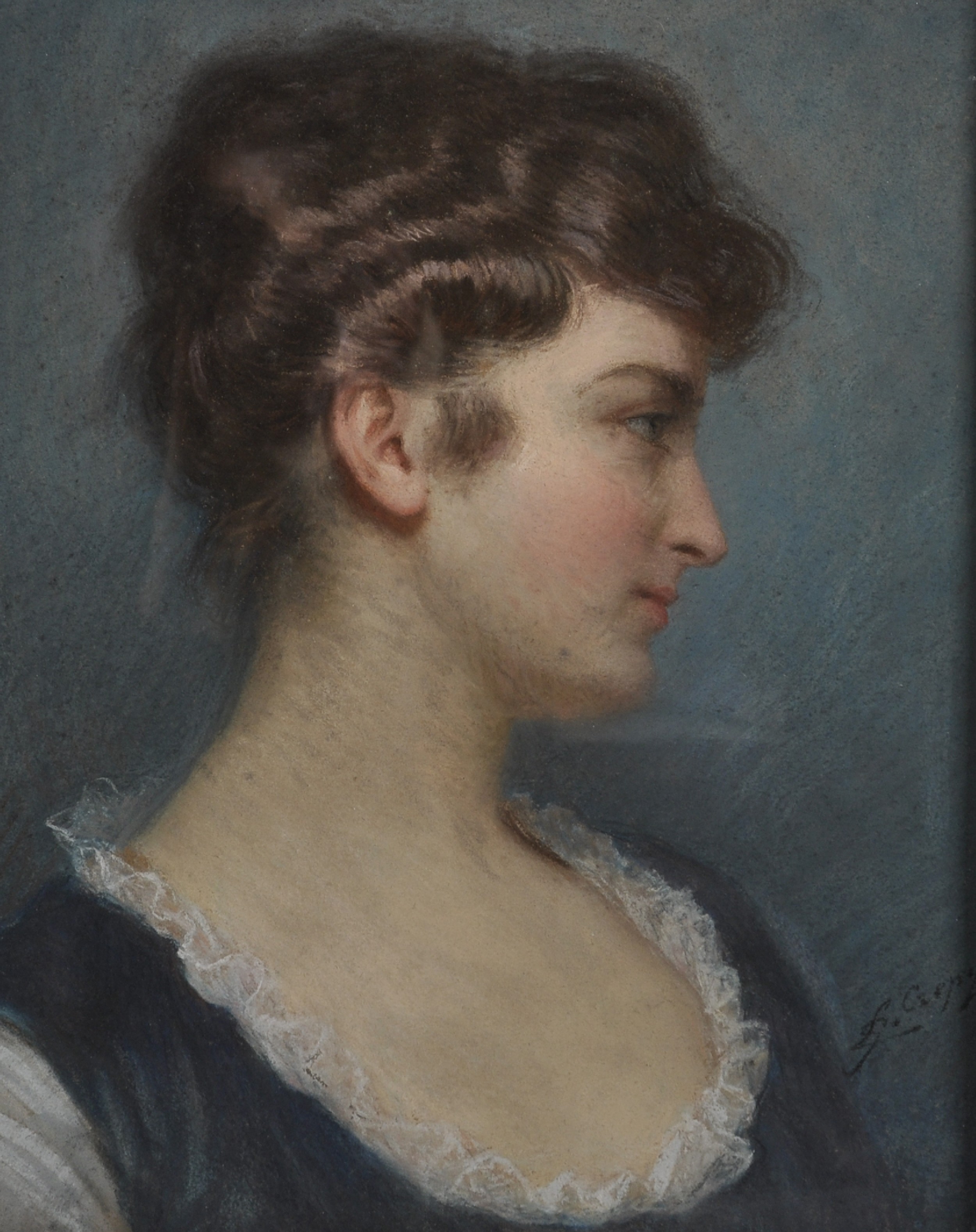 Leon Gerard Crepy (1872-?) French. Bust Portrait in Profile, of a Young Lady, Pastel, Signed, 15"