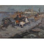 Late 19th Century European School. Study of Horses Crossing a Bridge, Oil on Canvas, Unframed, 23.