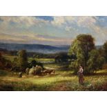 Circle of George Dunlop Leslie (1835-1921) British. Haymaking in the Sussex Weald , Oil on Canvas,