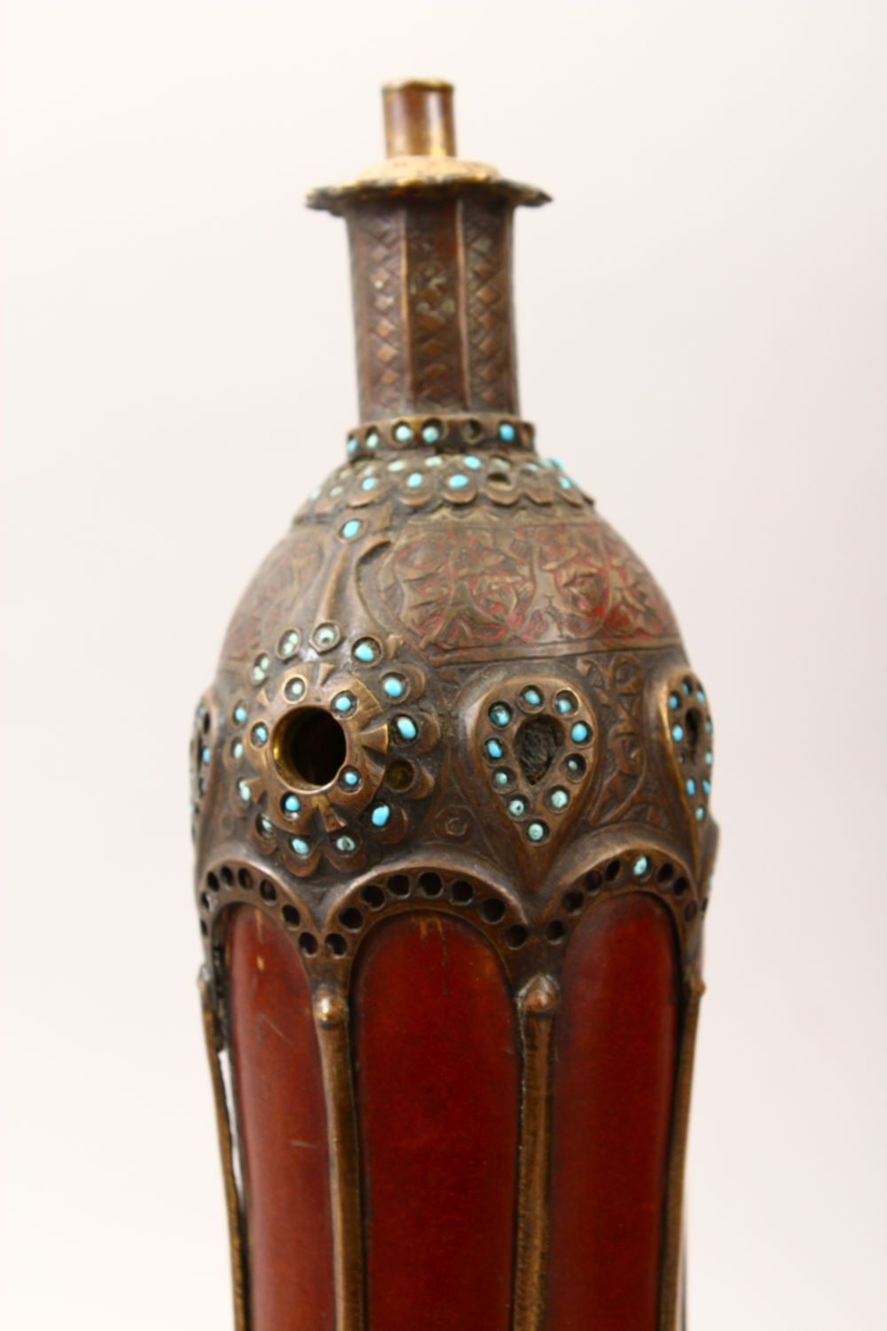 A GOOD PERSIAN SAFAVID METAL MOUNTED COCO DE MER HUQQA, the coco covered with metal mounts and - Image 11 of 19