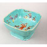 A GOOD CHINESE TURQUOISE GLAZED PORCELAIN STEM BOWL, the bowl with a turquoise glaze and decorate