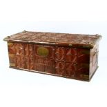 A GOOD 19TH CENTURY ISLAMIC WOODEN CALLIGRAPHIC COFFER, the coffer with brass bound decoration and