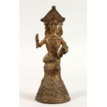 A GOOD 19TH CENTURY OR EARLIER INDIAN BRONZE FIGURE OF A DEITY / GOD, 15cm high