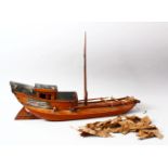 A VERY GOOD 19TH CENTURY CHINESE BOXWOOD CARVED MODEL OF A JUNK / SHIP HMS KEPPEL, The ship with