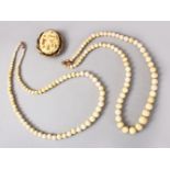 A MIXED LOT OF 19TH CENTURY CHINESE CARVED IVORY ITEMS, consisting of two bead necklaces, both