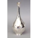 A GOOD QUALITY JAPANESE MEIJI PERIOD SOLID SILVER BOTTLE SHAPED VASE BY KOBAYASHI FOR HATTORI CO,