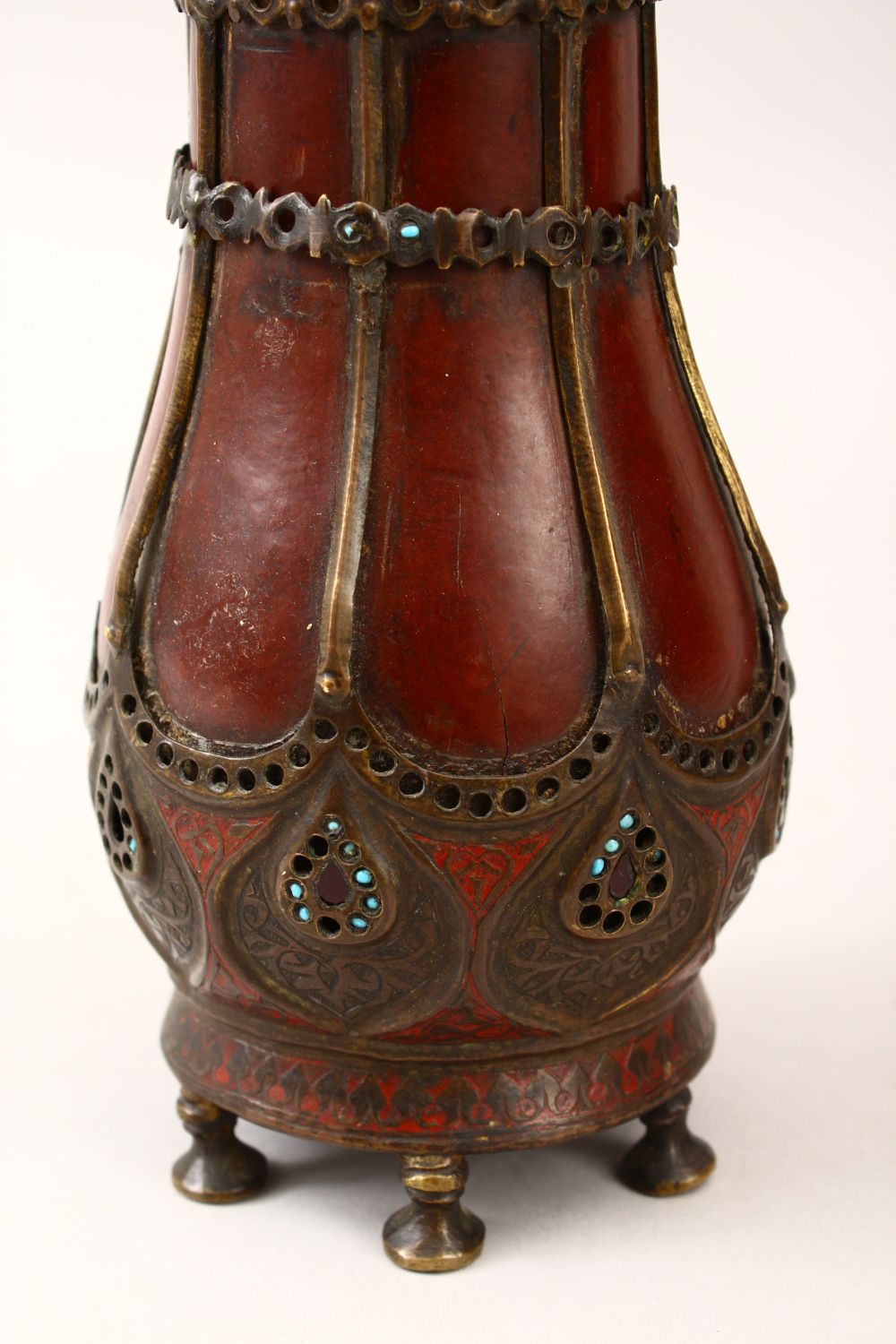 A GOOD PERSIAN SAFAVID METAL MOUNTED COCO DE MER HUQQA, the coco covered with metal mounts and - Image 12 of 19