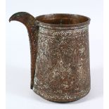 A 19TH CENTURY OR EARLIER INDO PERSIAN COPPERED BRASS SPOUTED JUG, with chased floral motiv