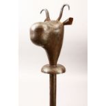 A GOOD 19TH CENTURY OR EARLIER INDO PERSIAN STEEL CEREMONIAL MASE, in the form of an animal head,
