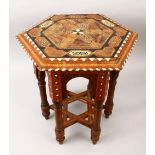 A GOOD 19TH CENTURY SPANISH PARQUETRY INLAID OCTAGONAL TABLE, inlaid with a variety of exotic